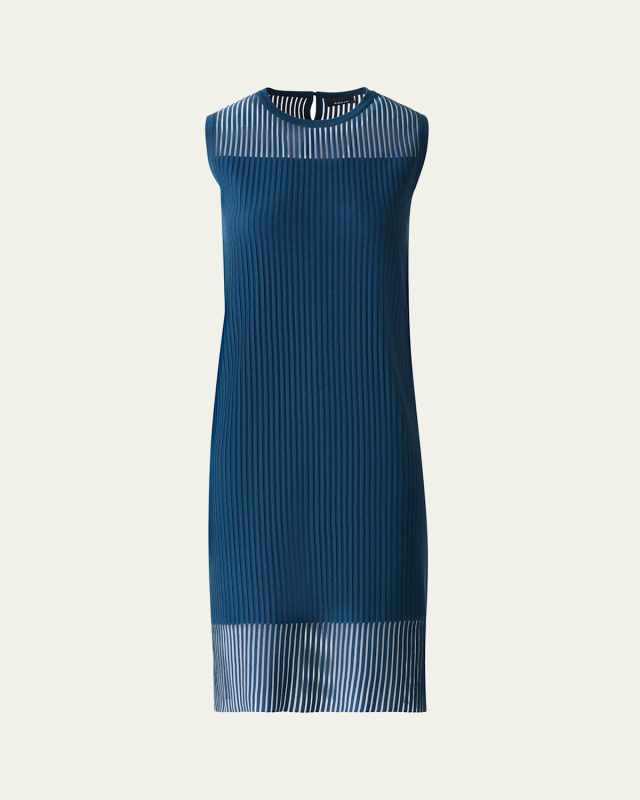 Sheer Striped Knit Sleeveless Dress